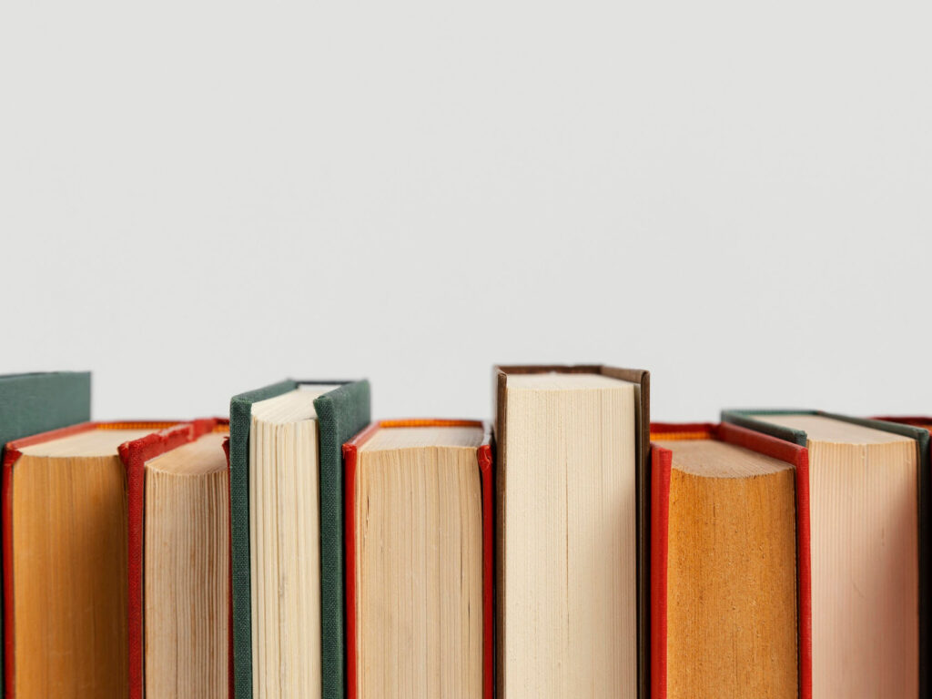 A stack of books horizontally