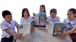 Children reading Christ In Me book